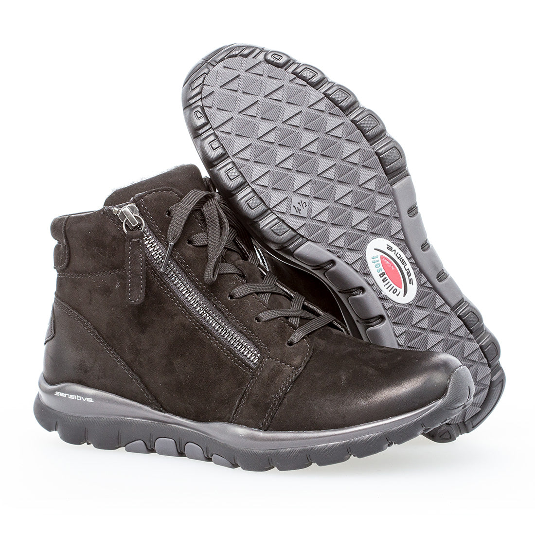 ROLLINGSOFT Black nubuck oil with lace + zipper,