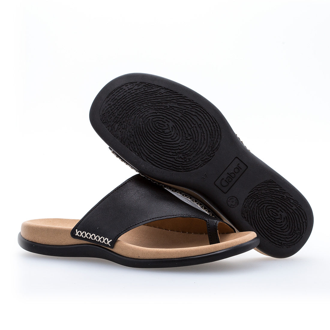 GABOR black leather with t? strap,