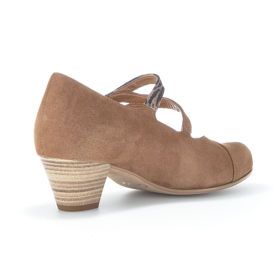 GABOR Dark sand suede pump with strap,