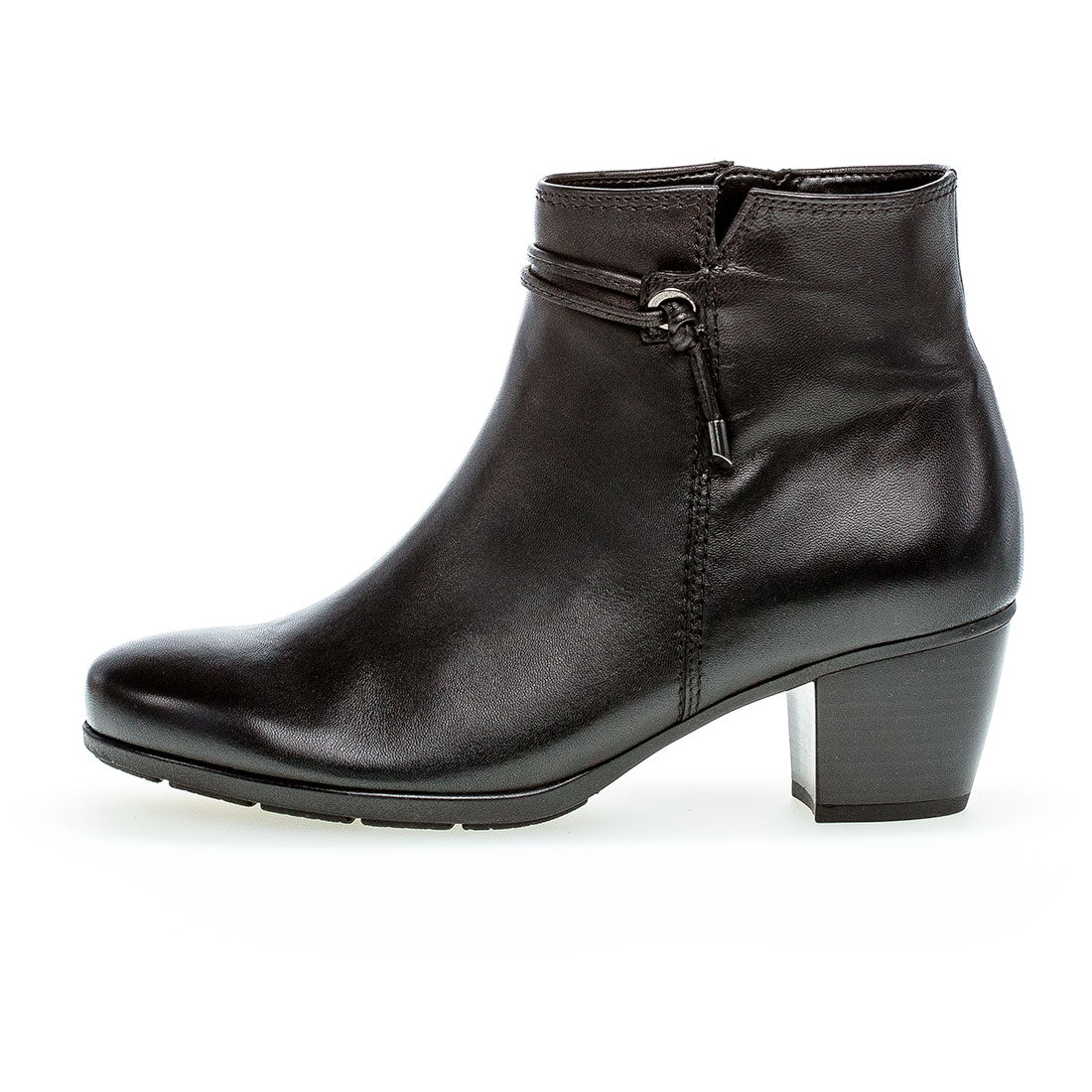 GABOR Black leather boot with decorative cord,