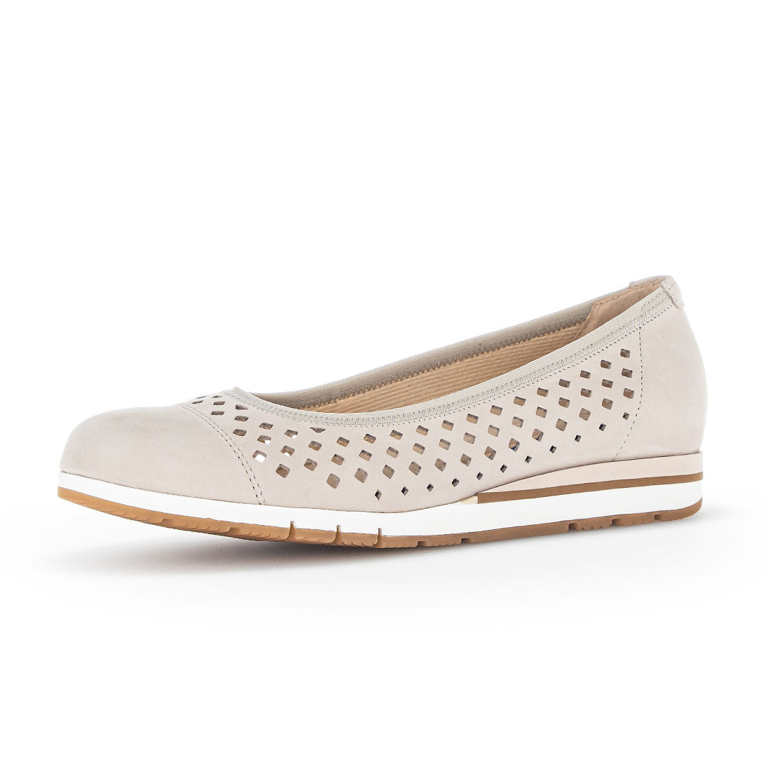 GABOR Beige nubuck ballerina with holes,