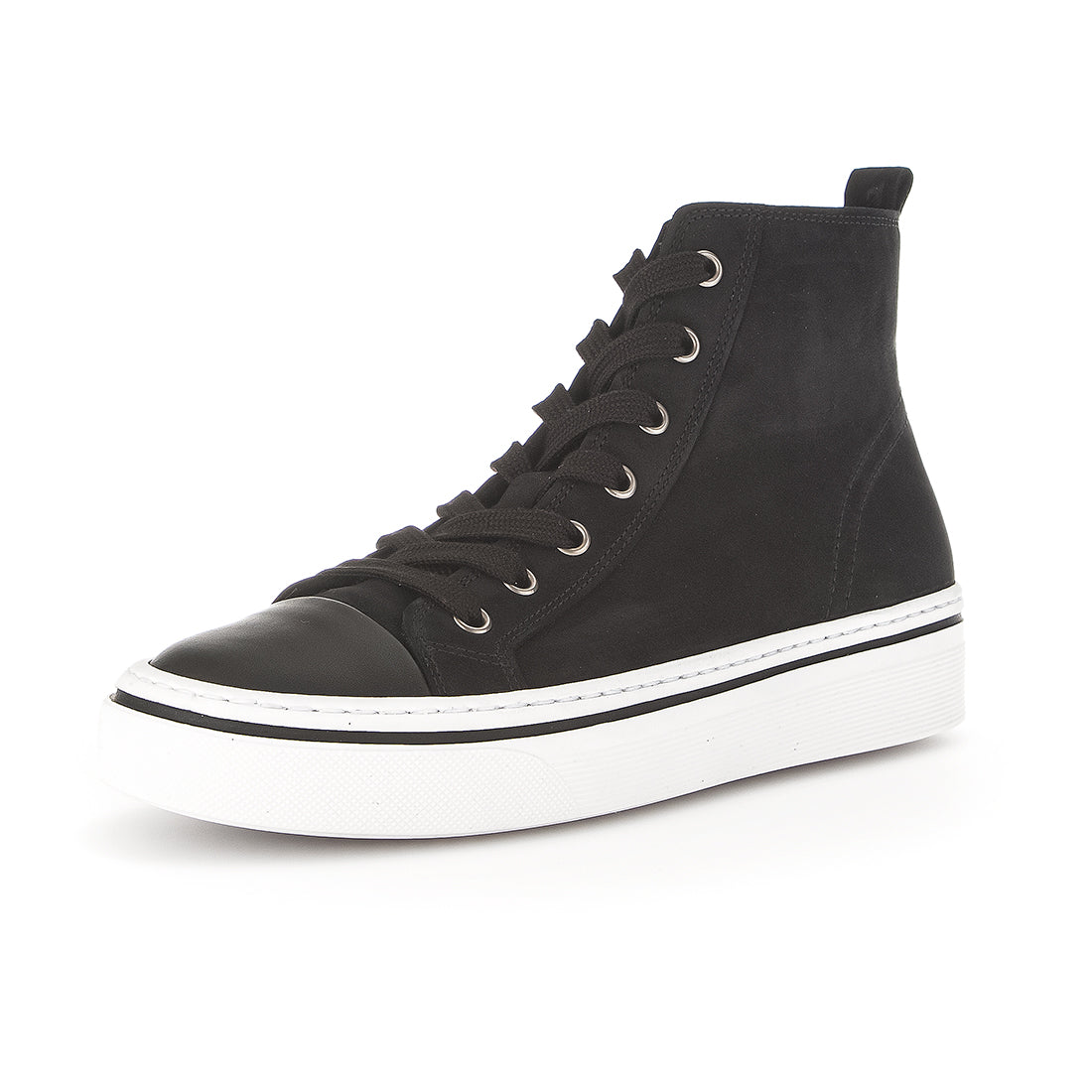 GABOR Black nubuck high sneaker lace+zipper,