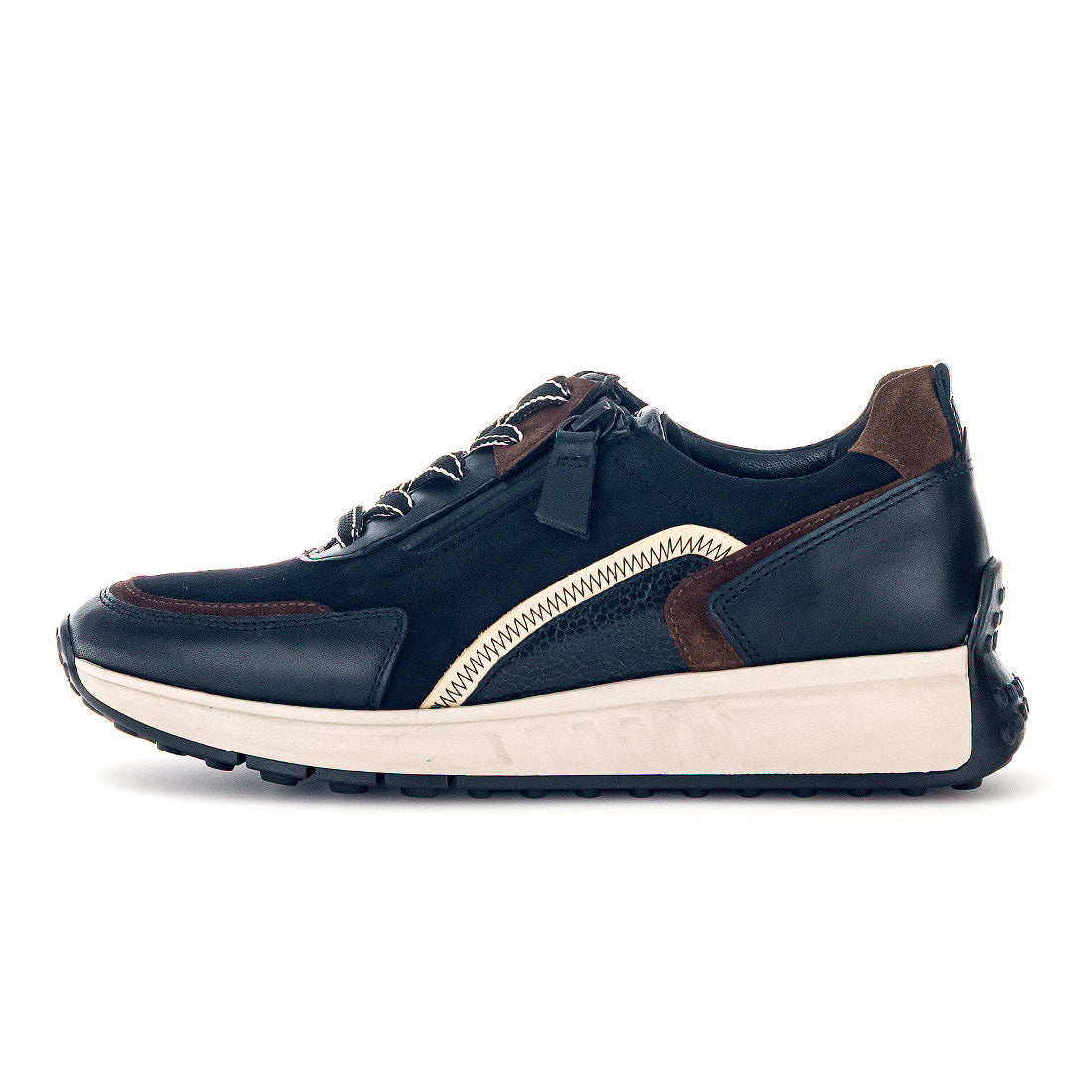 GABOR Black+brown leather/suede sneaker,
