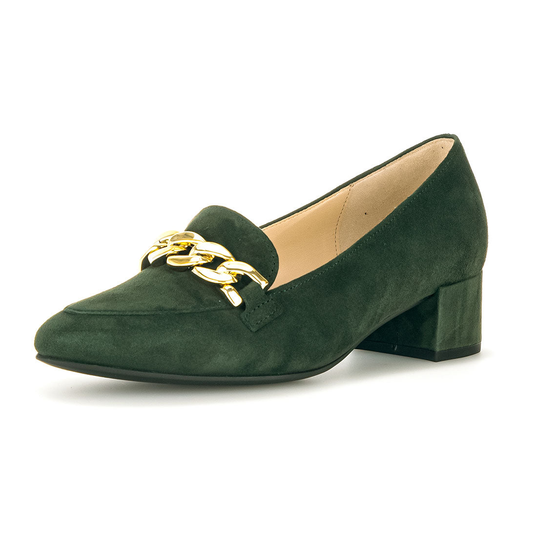 GABOR Green suede loafer with gold bit,