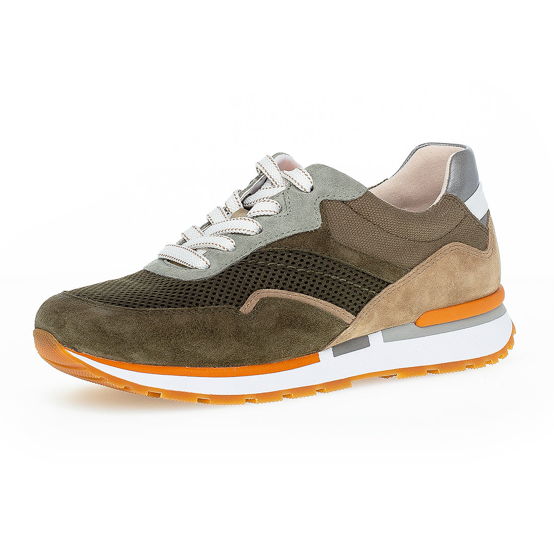 GABOR Olive + sand suede sneaker,