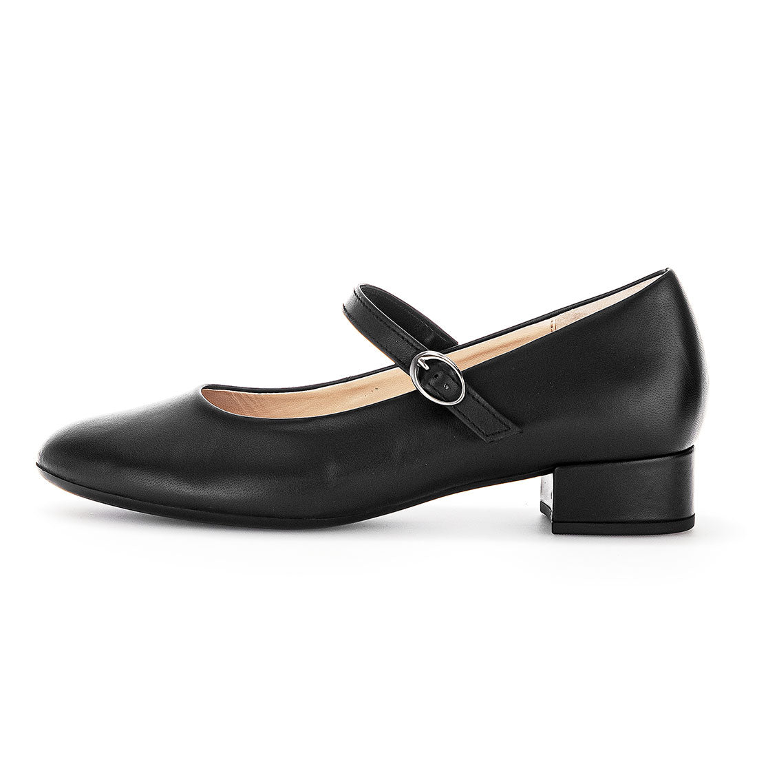 GABOR black leather pump with strap over the foot,