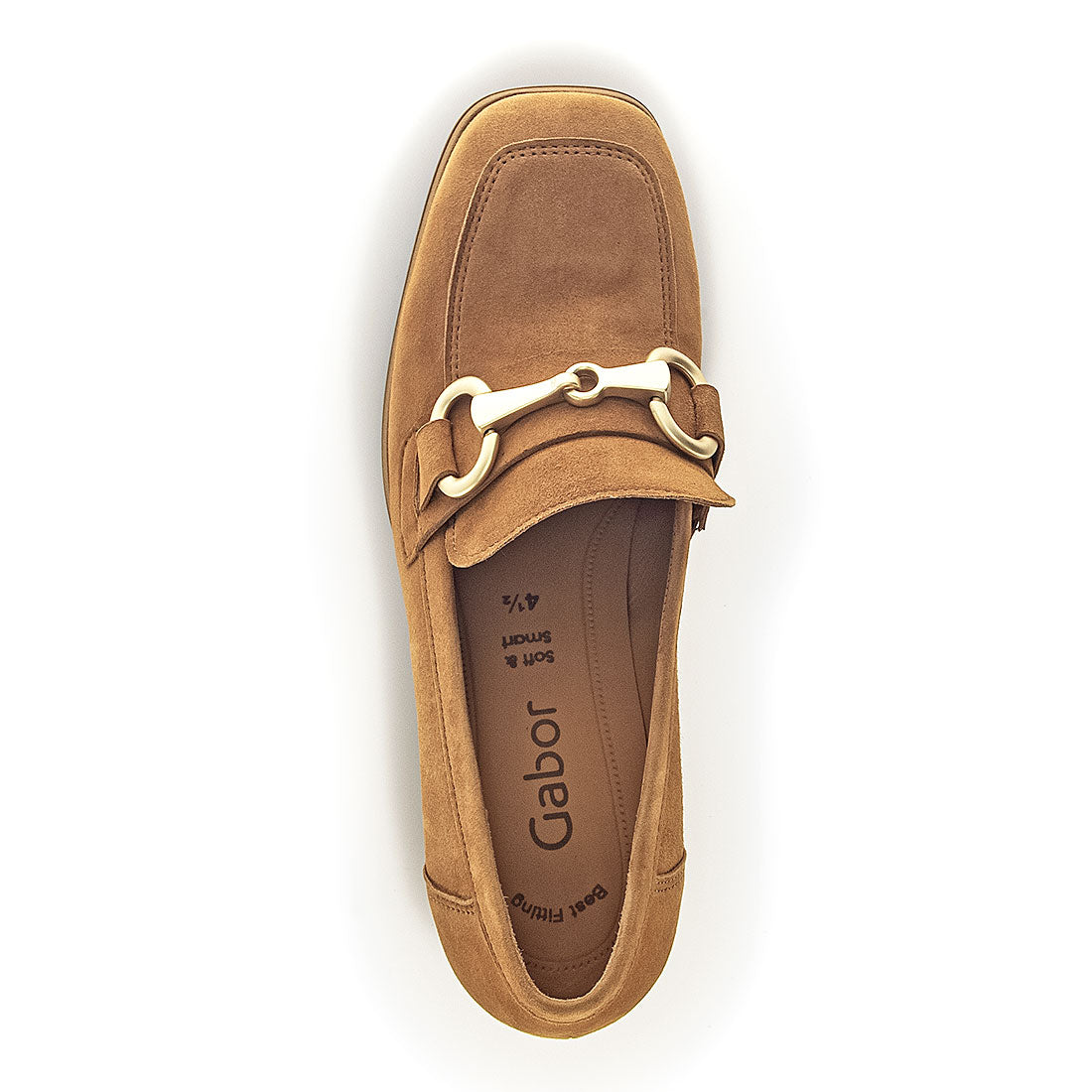 GABOR Camel suede loafer with gold bit,