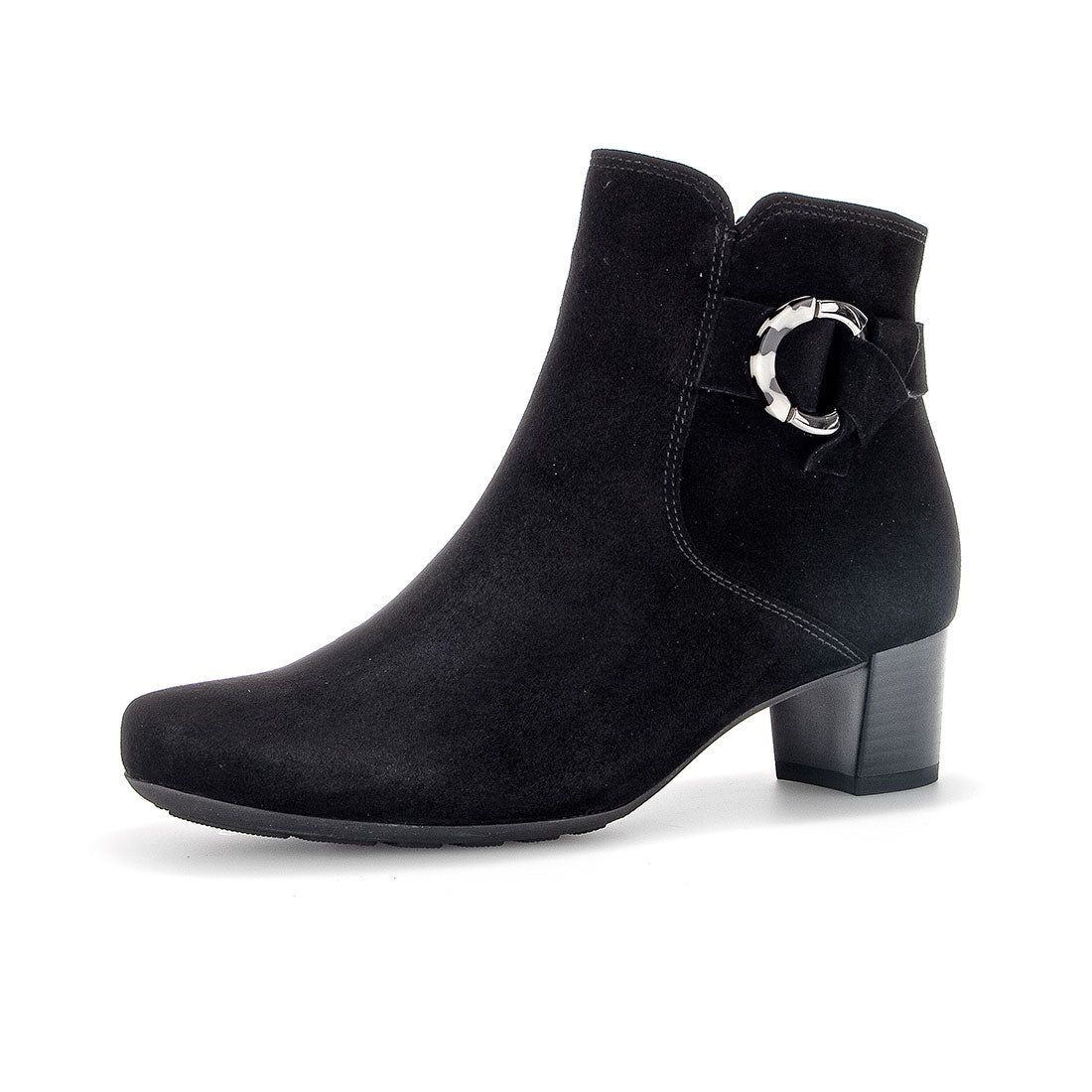 GABOR Black suede boot with decorative buckle,