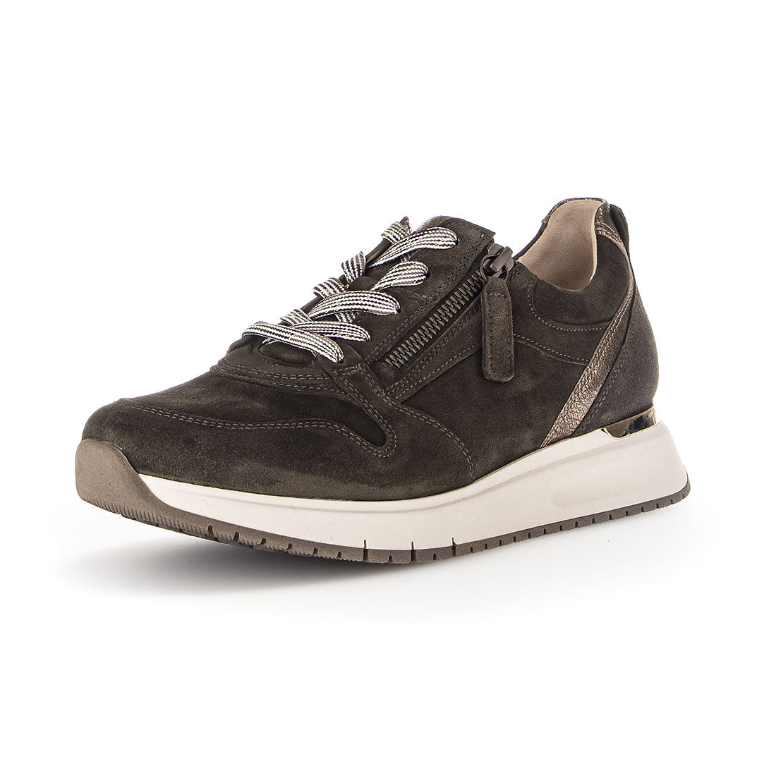 GABOR Green suede sneaker zipper + lace,