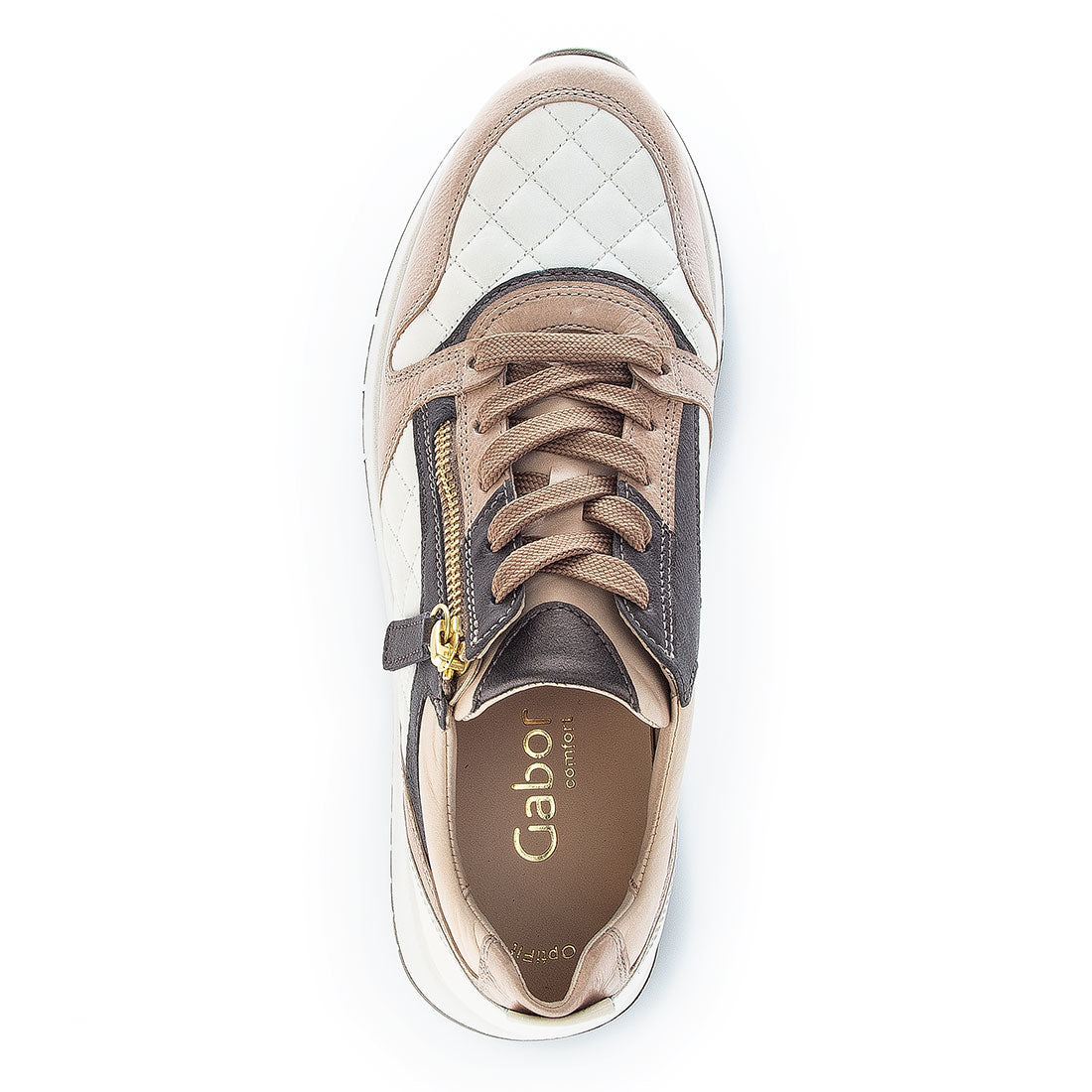 GABOR Sand + off-white leather sneaker,