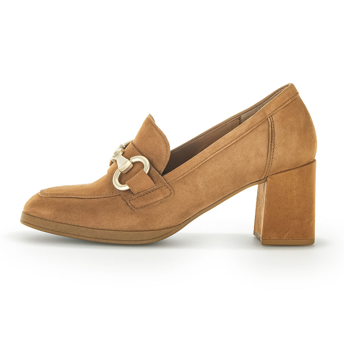 GABOR Camel suede loafer with gold bit,
