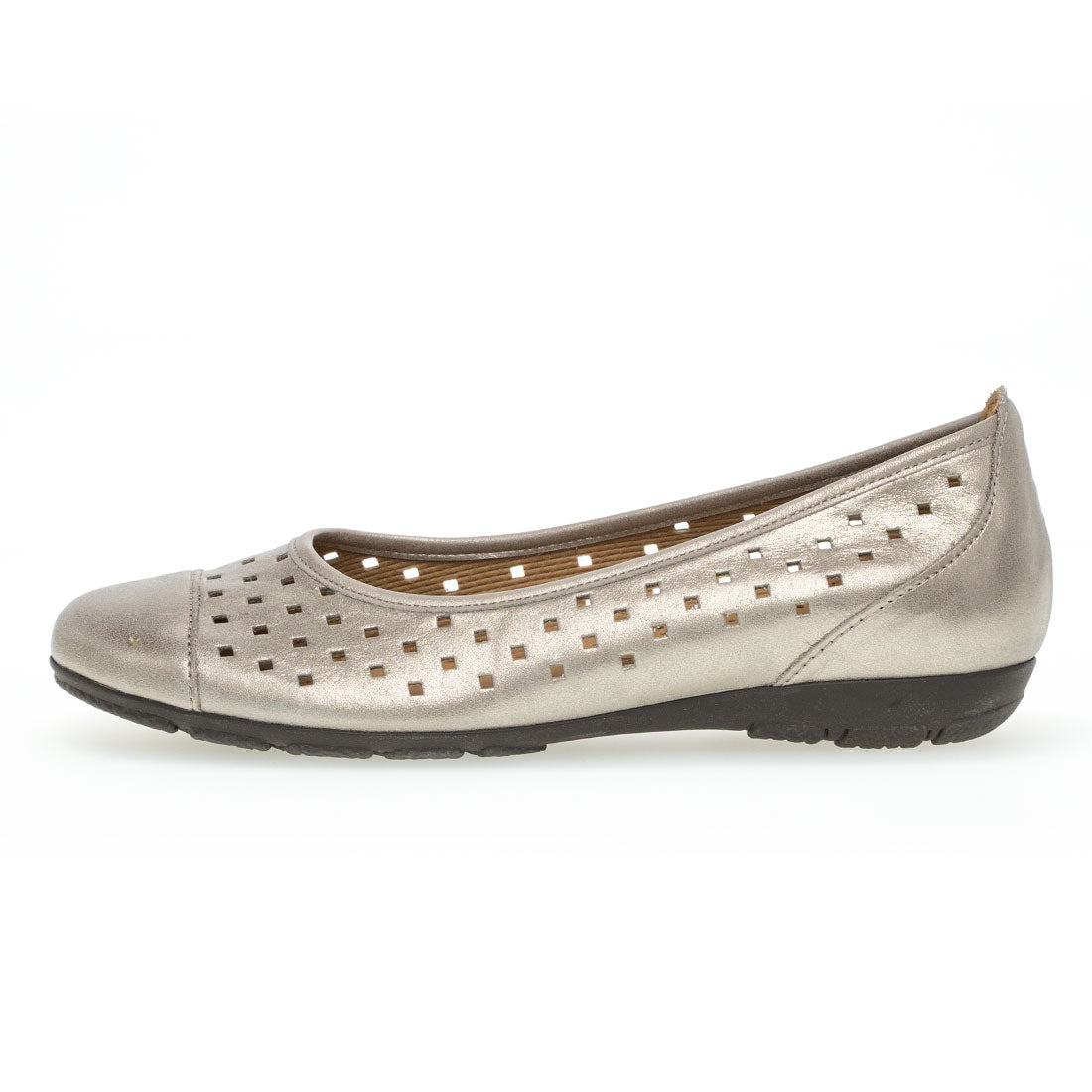 GABOR Bronze leather ballerina with perforated pattern,