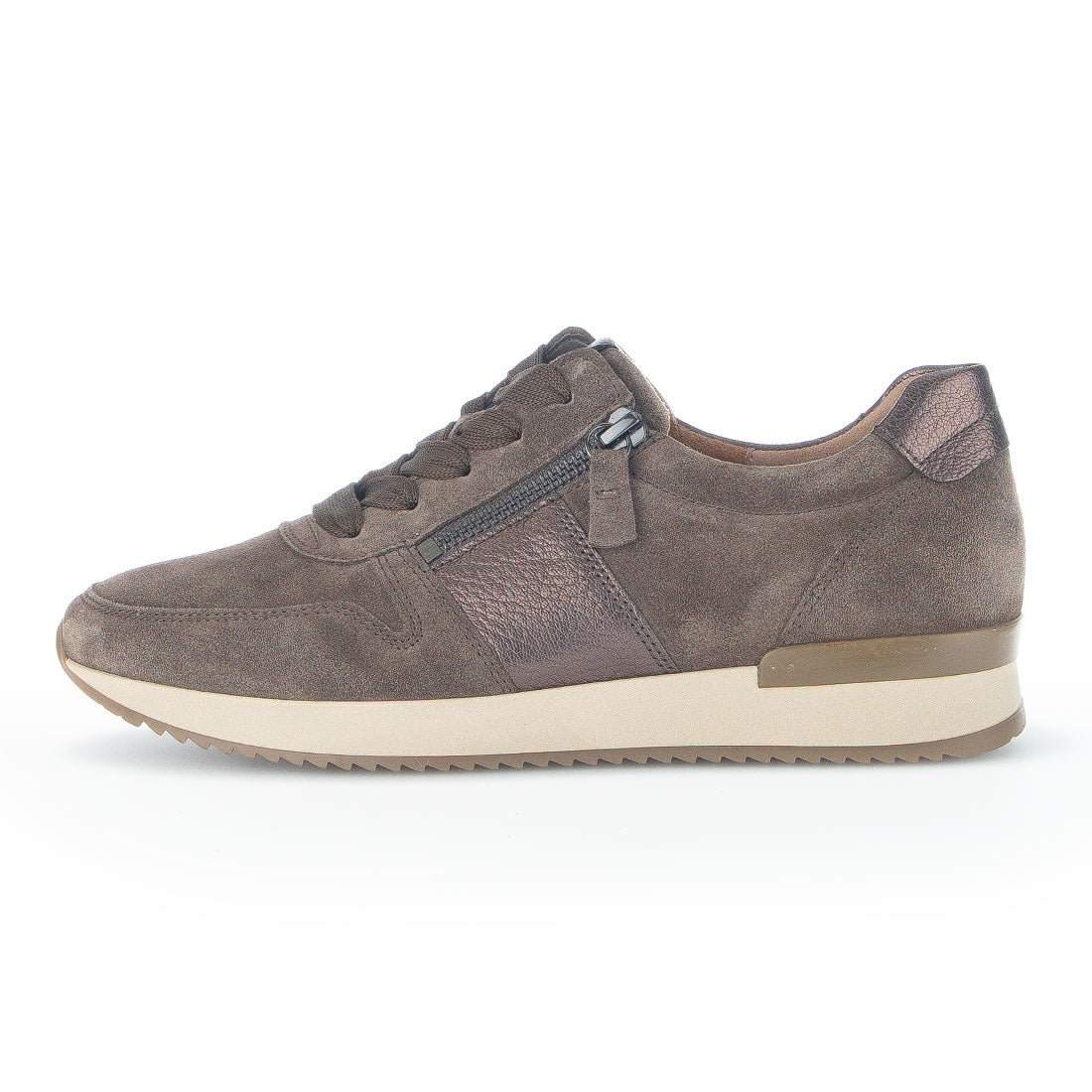 GABOR Brown suede sneaker with leather detail,