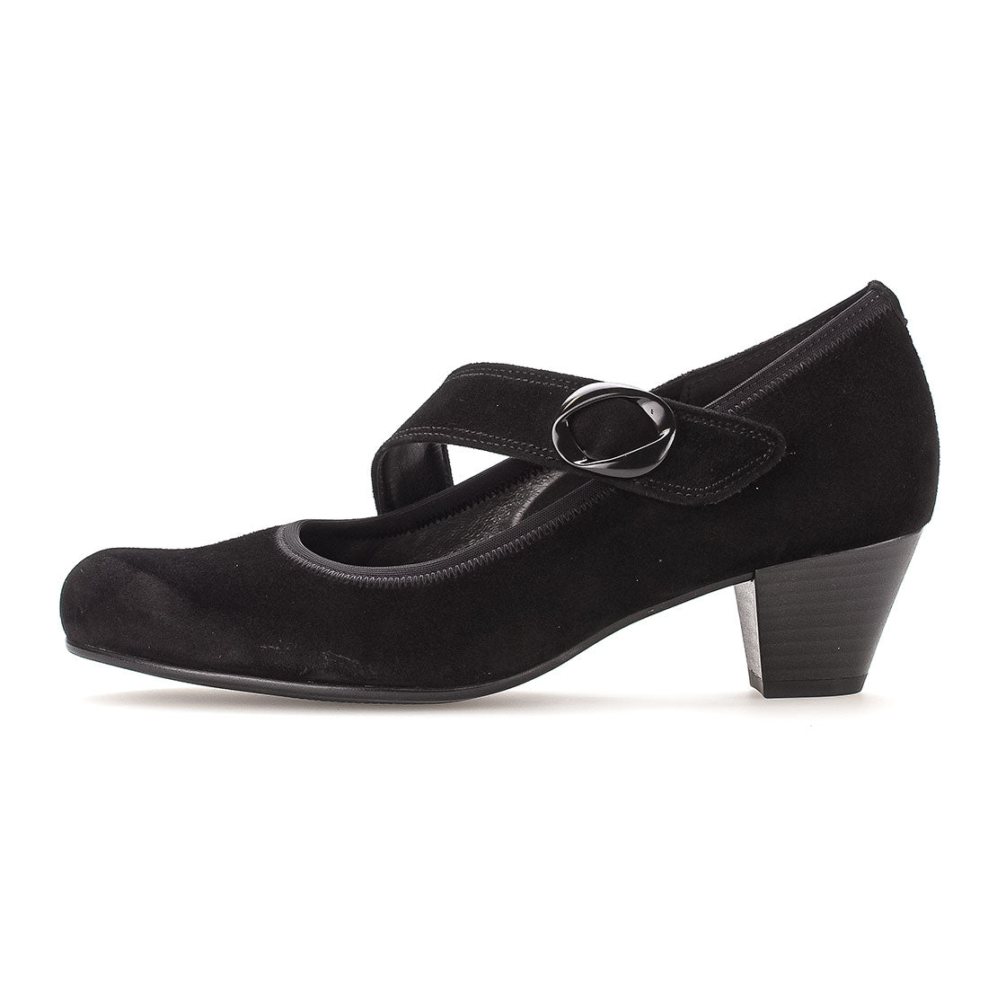 GABOR Black suede pump with Velcro strap,