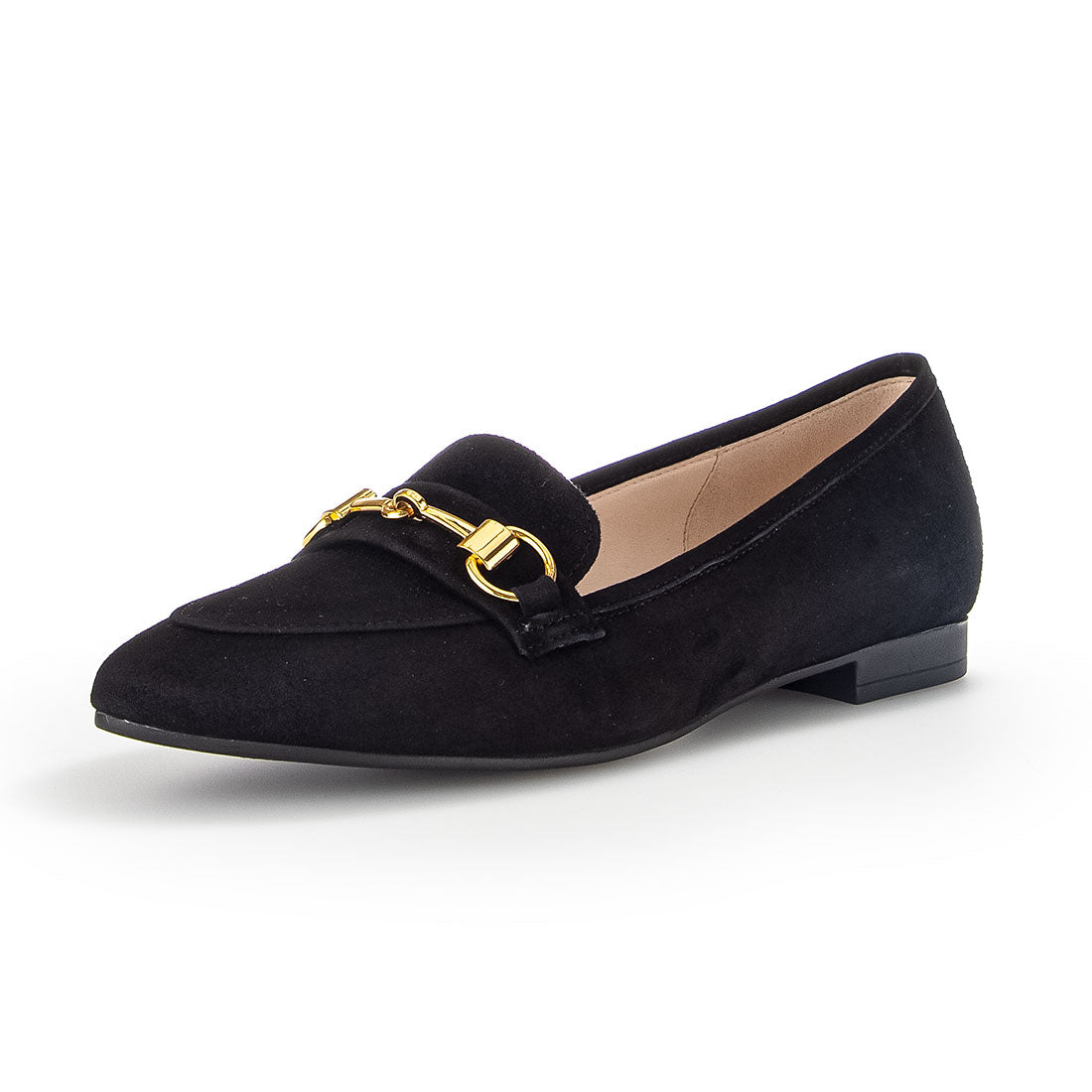 GABOR Black suede loafer with gold bit,