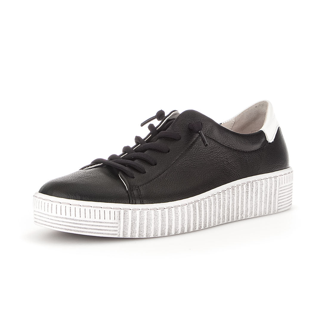 GABOR Black leather sneaker with elastic laces,