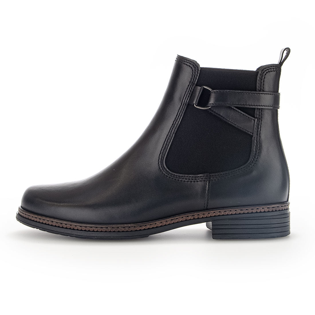 GABOR Black leather boot with elastic + zipper,