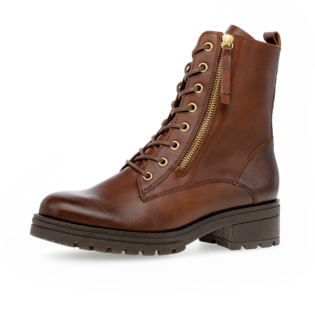 GABOR Brown leather boot with lace + zipper,