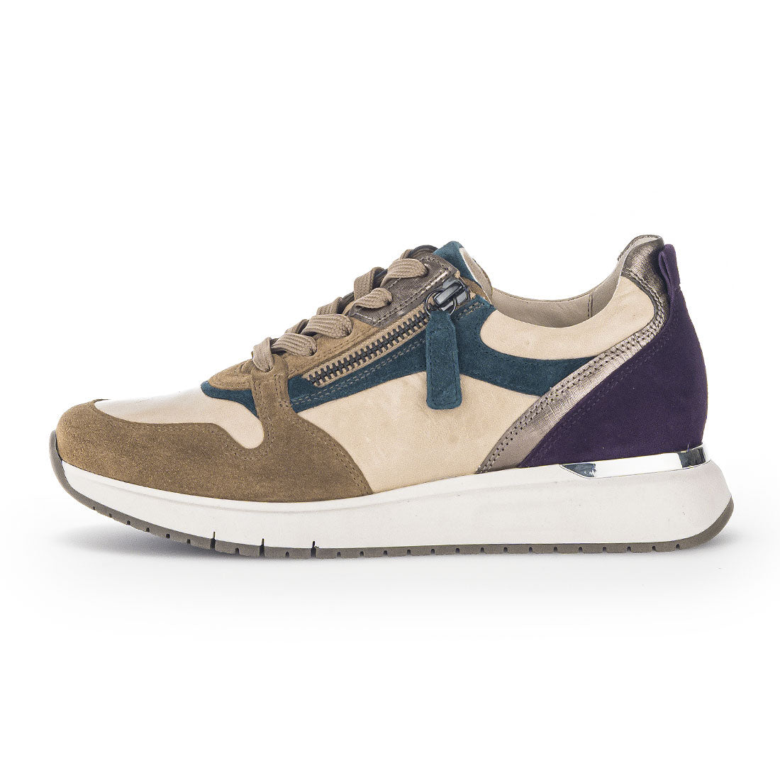 GABOR Beige leather with brown/petrol/purple,