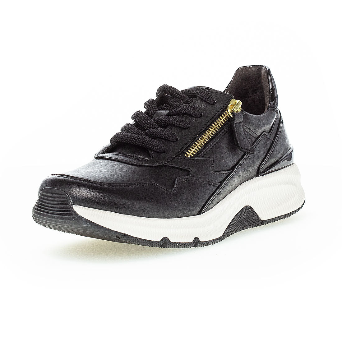 ROLLINGSOFT Black leather sneaker with zip + laces,