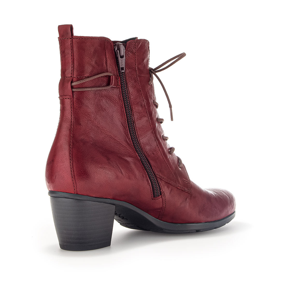 GABOR Red leather lace-up boot with zipper,