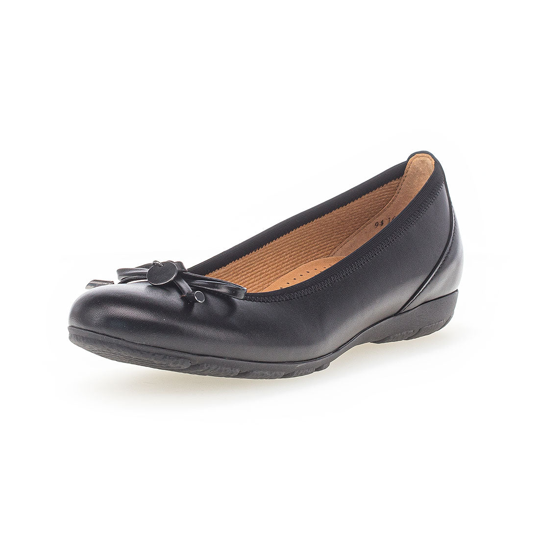 GABOR Black leather ballerina with bow,