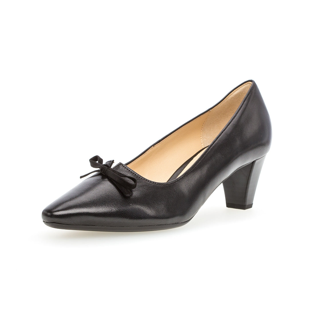 GABOR Black leather pump with bow,