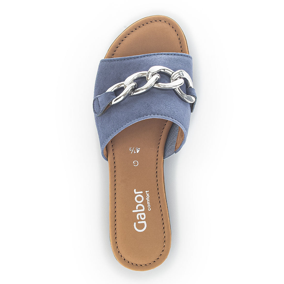 GABOR sky bl? suede sandal with chain,