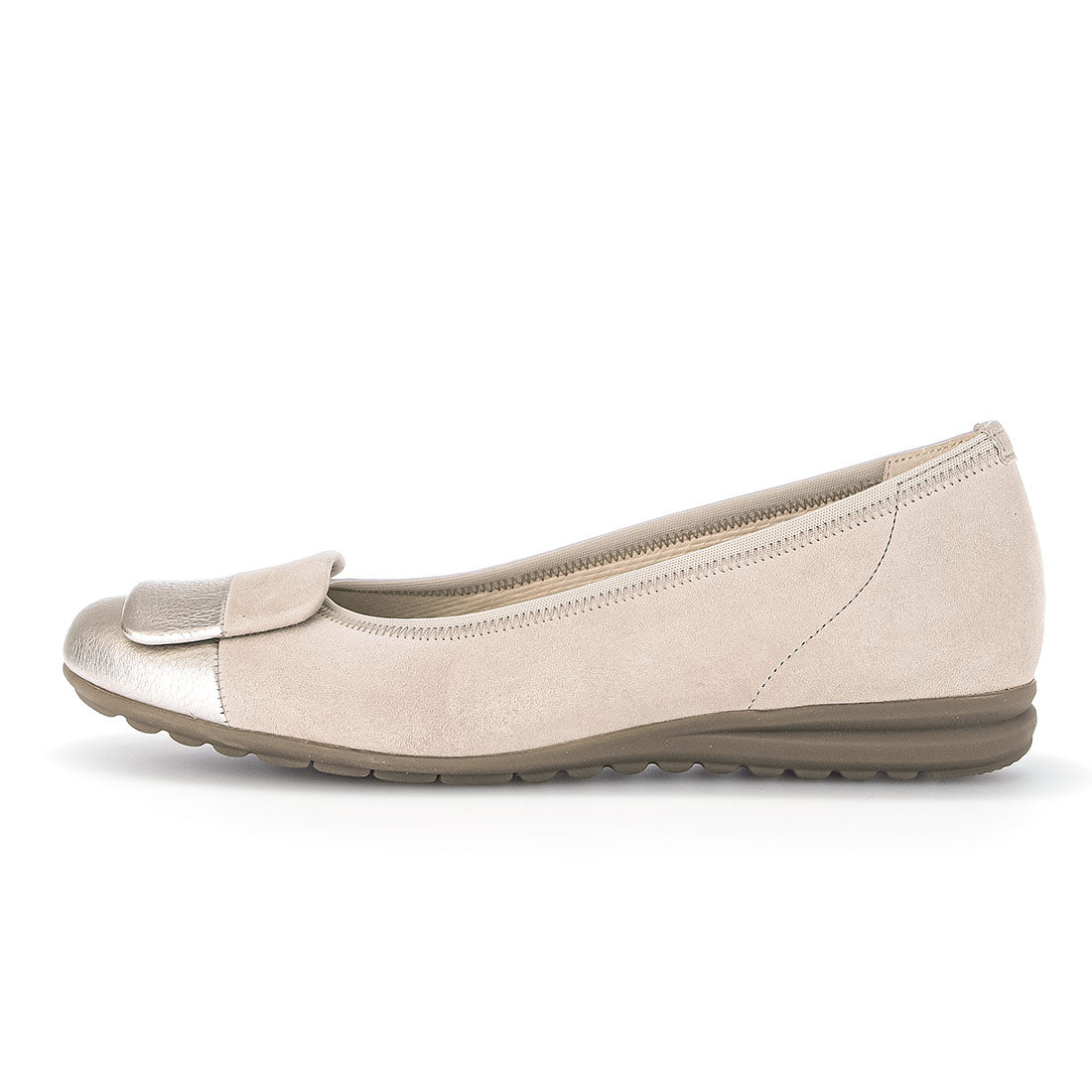 GABOR Beige suede ballerina with gold toe,