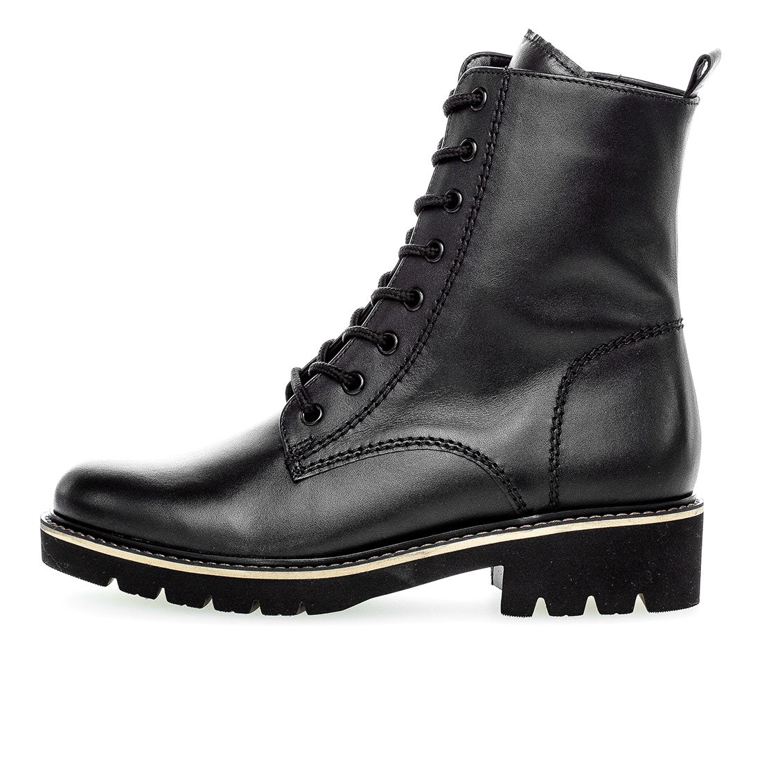 GABOR Black leather lace-up boot + Zipper,