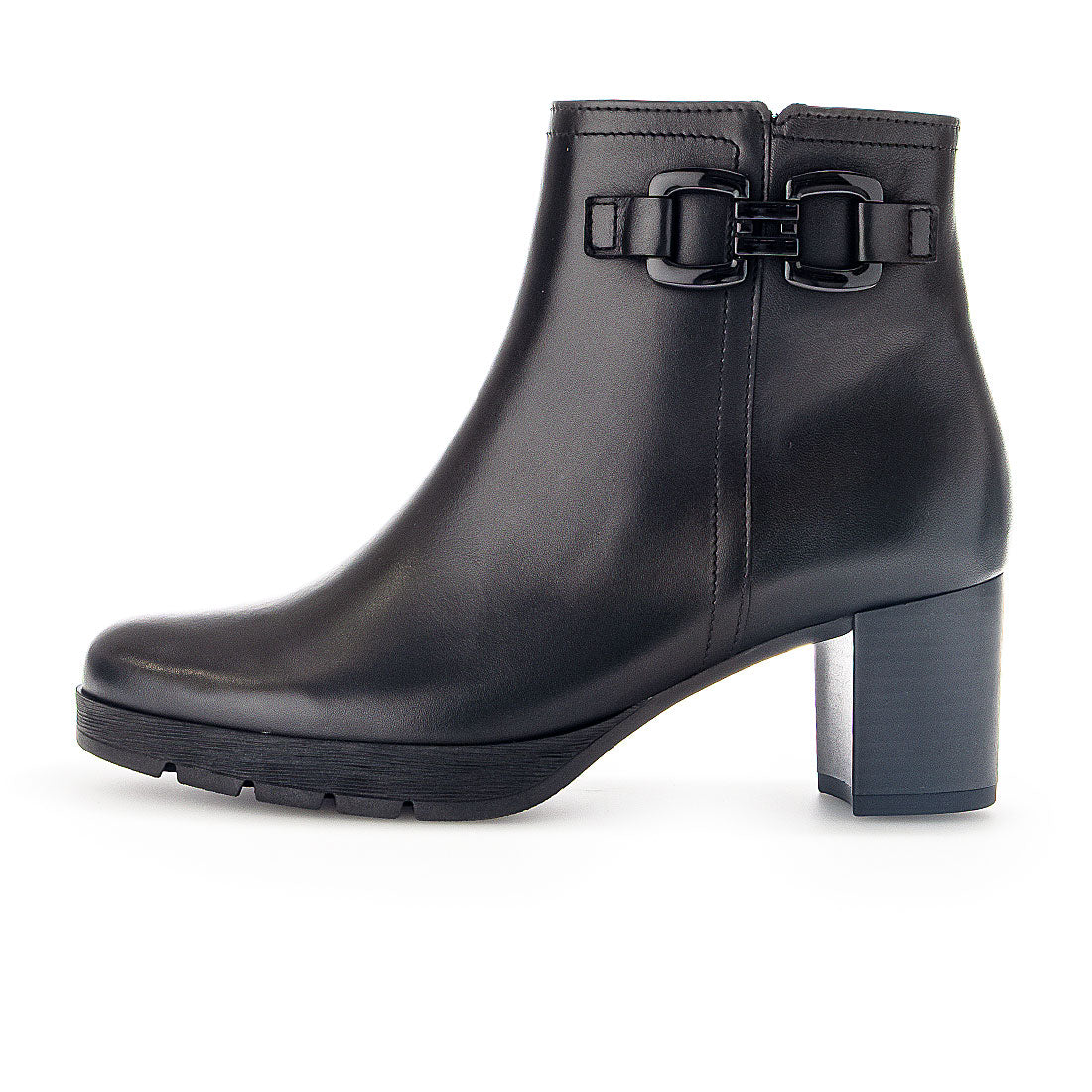 GABOR Black leather boot with decorative buckle,