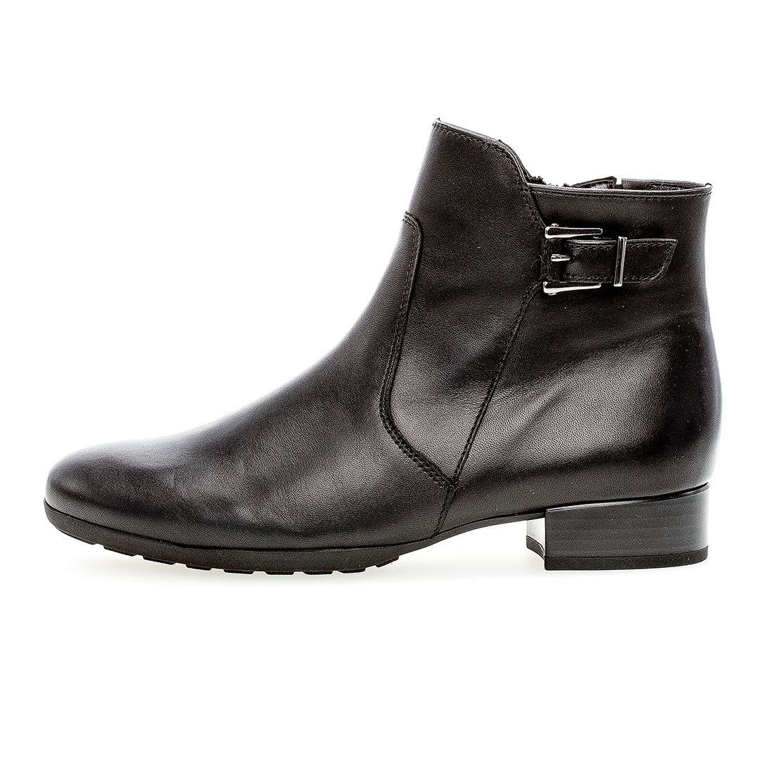 GABOR Black leather boot with buckle on side,
