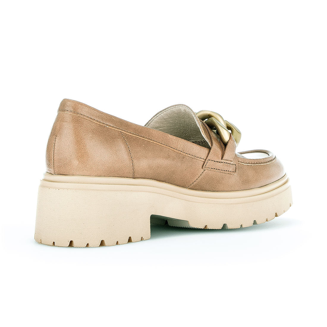 GABOR Light brown leather loafer matte gold chain,