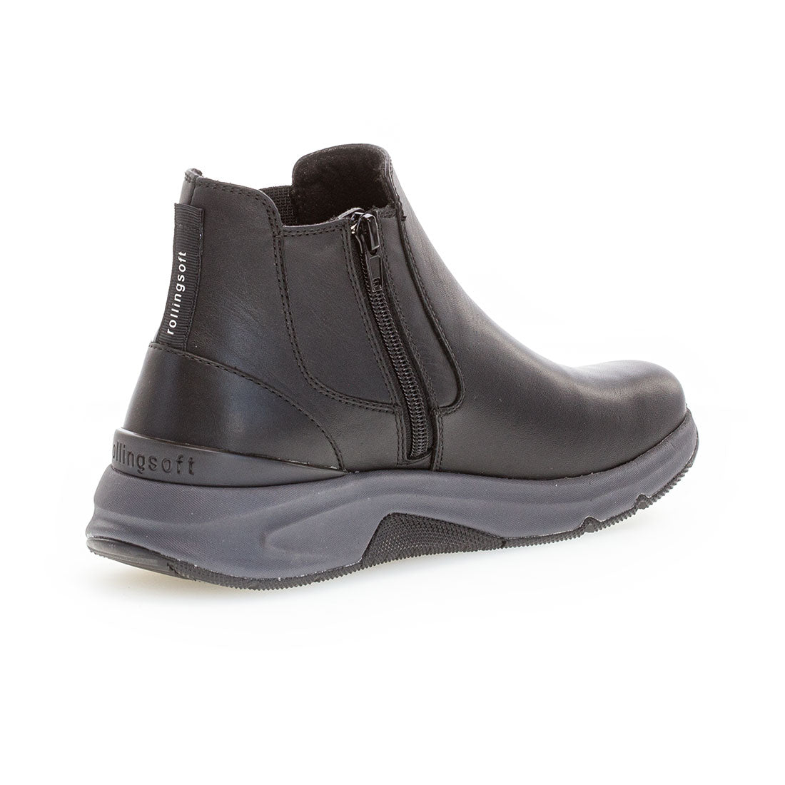 ROLLINGSOFT Black leather boot with elastic + zip,