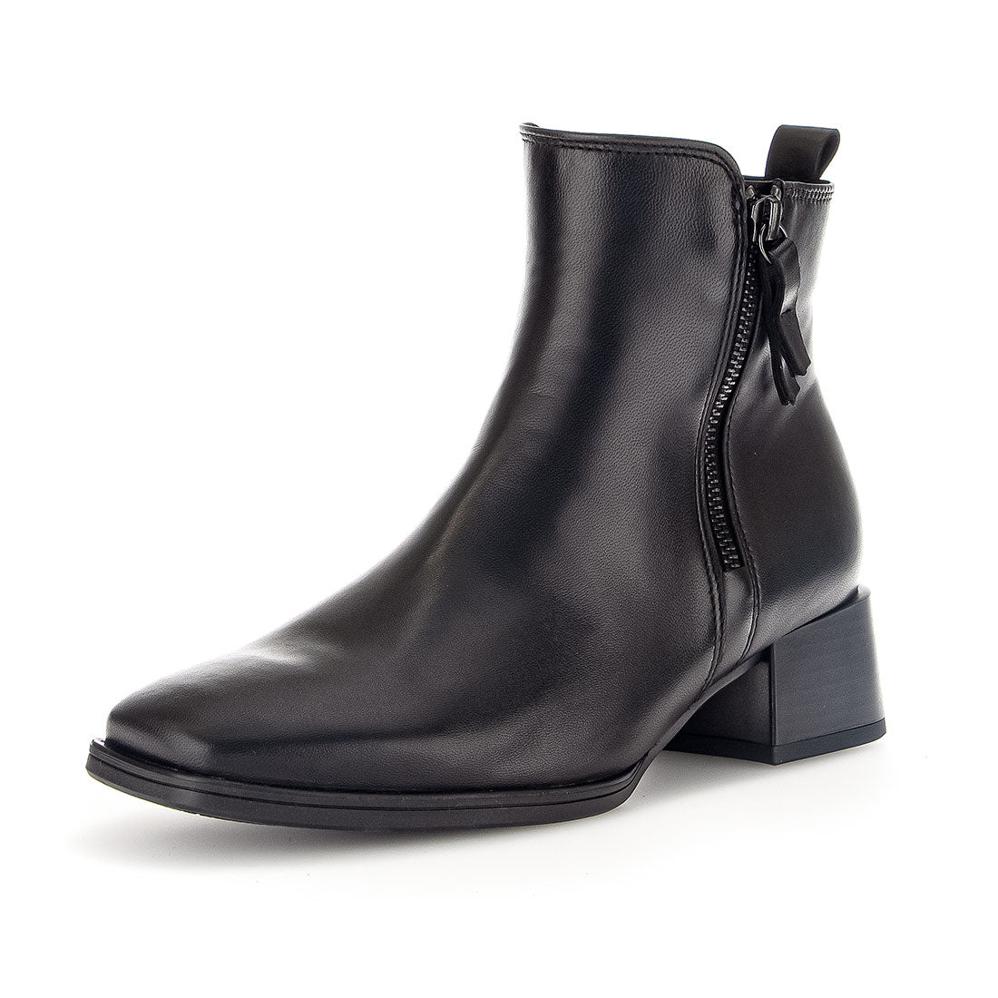 GABOR Black leather boot with decorative zipper,