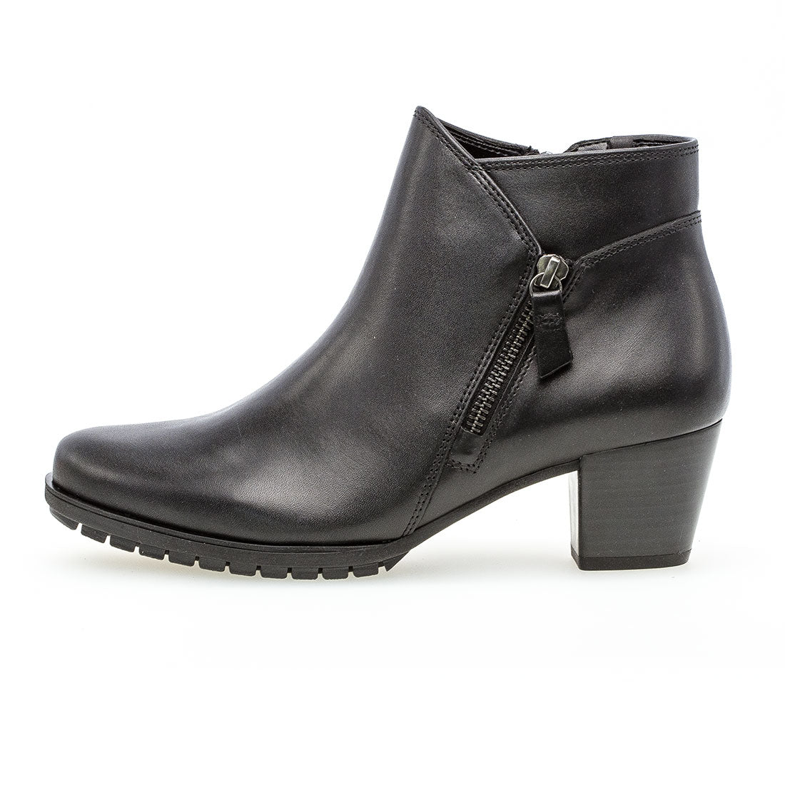 GABOR Black leather boot with decorative zipper,