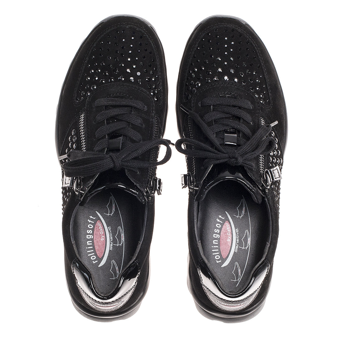 ROLLINGSOFT Black suede with small stones on it,