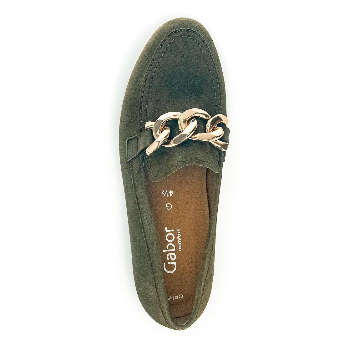 GABOR Olive green suede loafer with buckle,