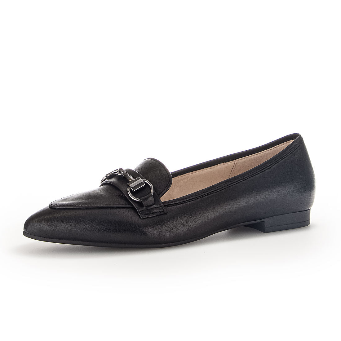 GABOR Black leather loafer with black bit,