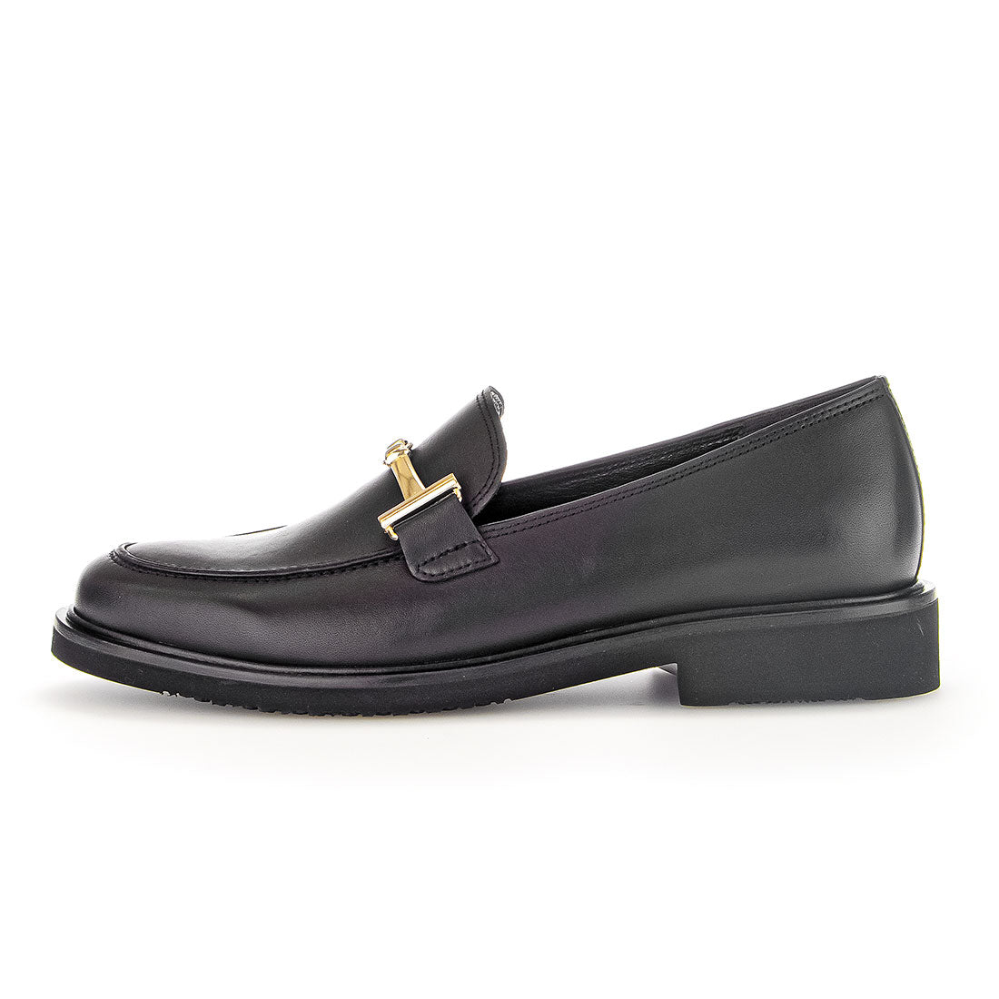 GABOR Black leather loafer with gold bit,