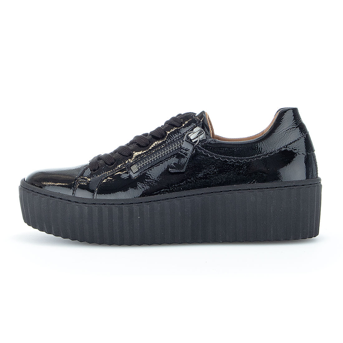 GABOR Black lacquer sneaker with zipper + lace,