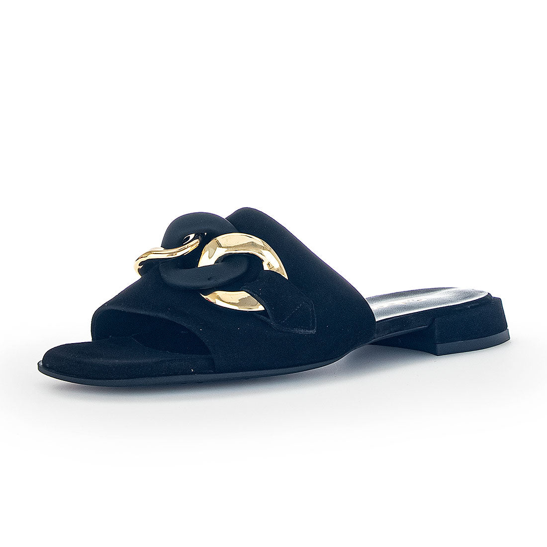GABOR Black suede sandal with gold buckle,
