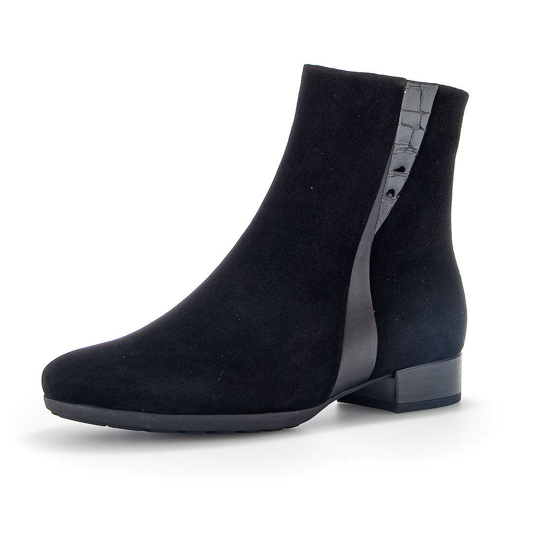 GABOR Black suede boot with leather + lacquer,