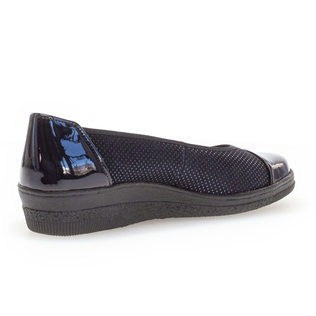 GABOR Blue suede with dots and patent toe,