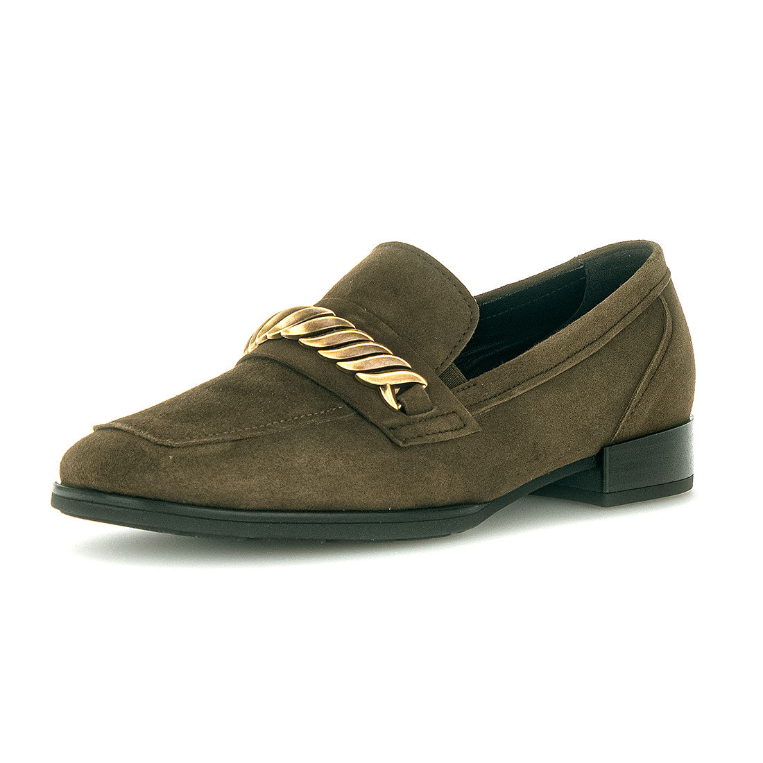 GABOR Olive green suede loafer with bit,
