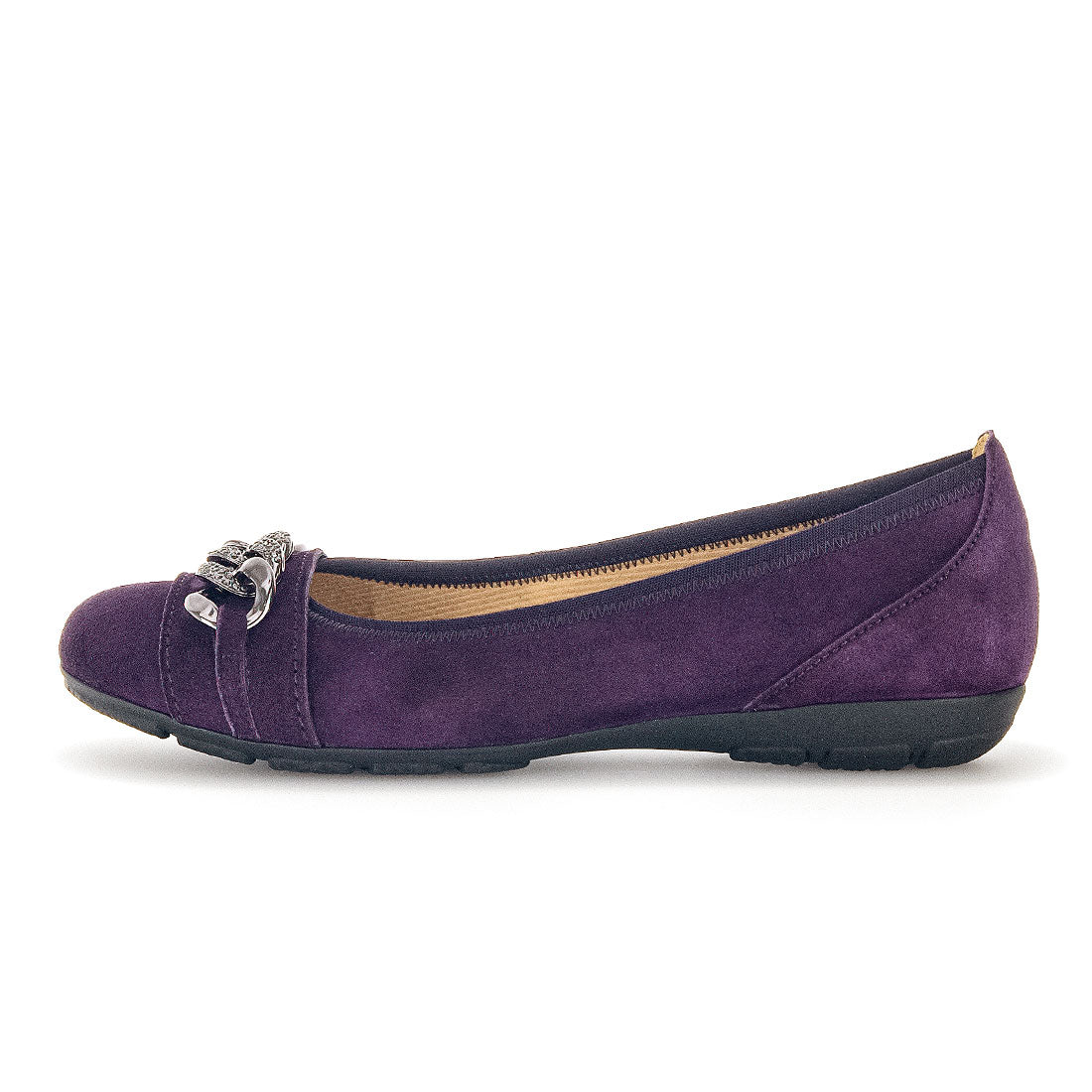 GABOR Purple suede ballerina with chain,