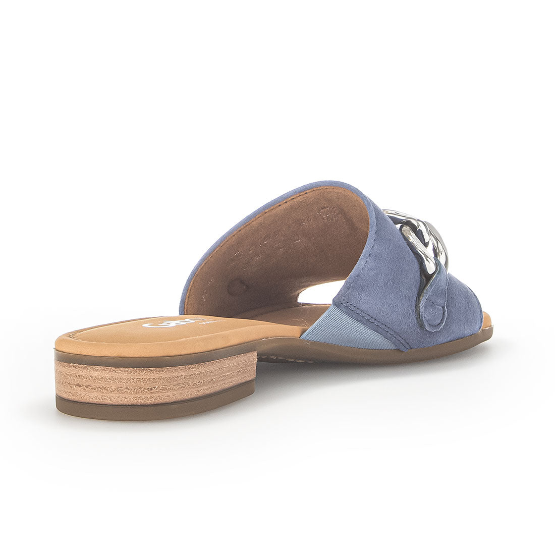 GABOR sky bl? suede sandal with chain,