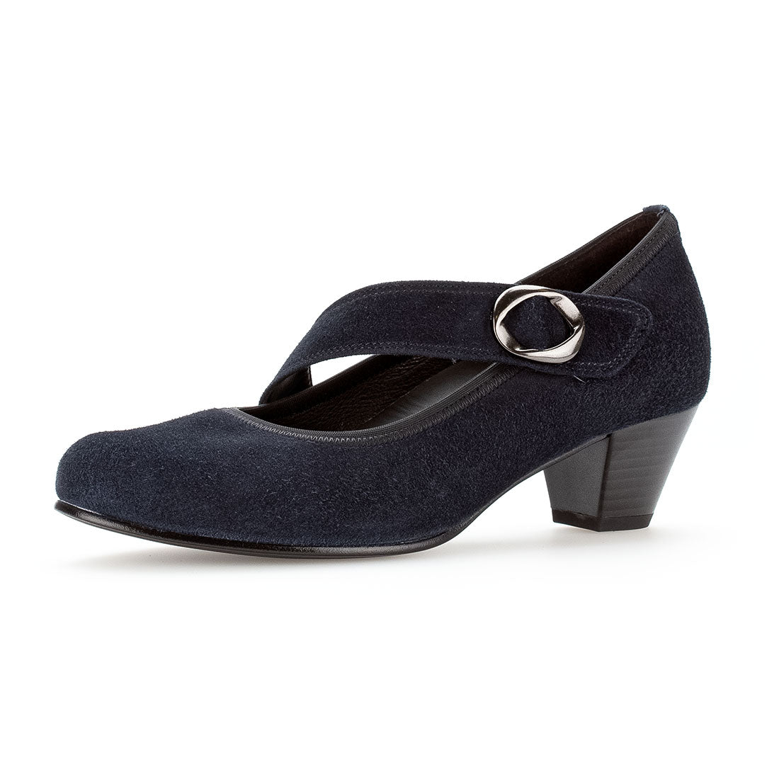 GABOR Blue suede pump with Velcro strap,