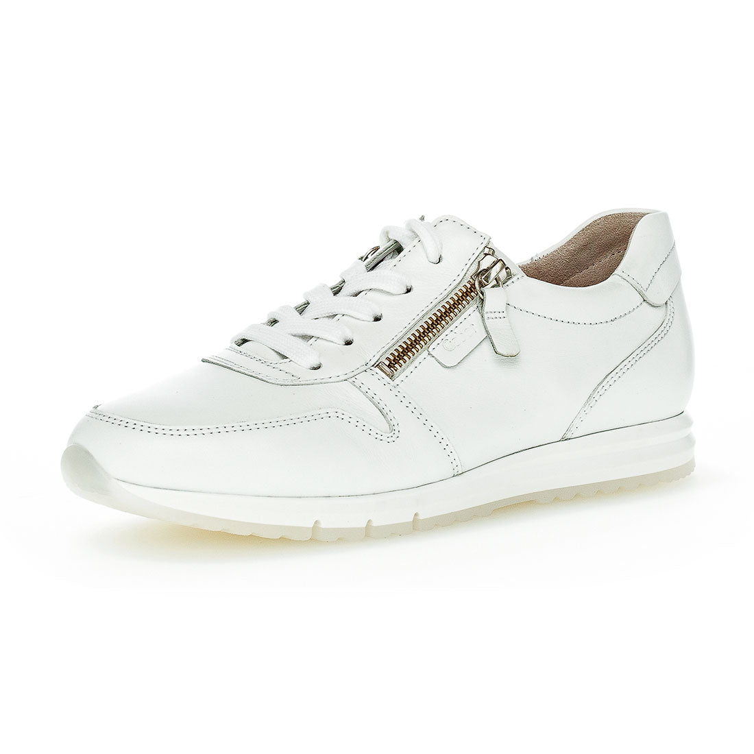 GABOR White leather sneaker with lace + zipper,