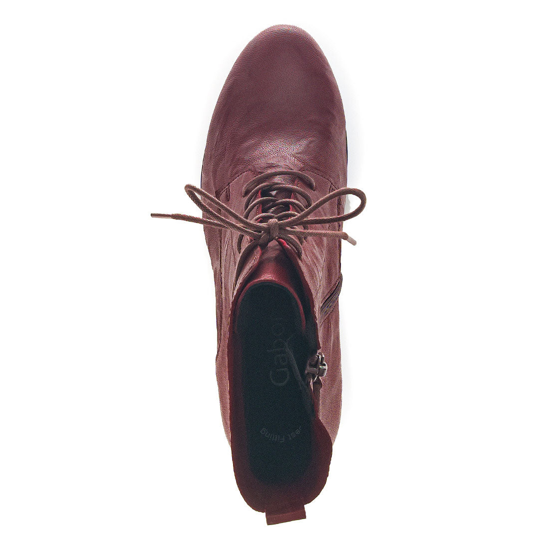 GABOR Red leather lace-up boot with zipper,